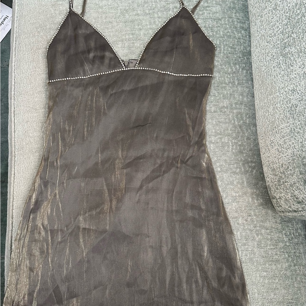 Stylish Silver  Slip Dress with rhinestone  Accents